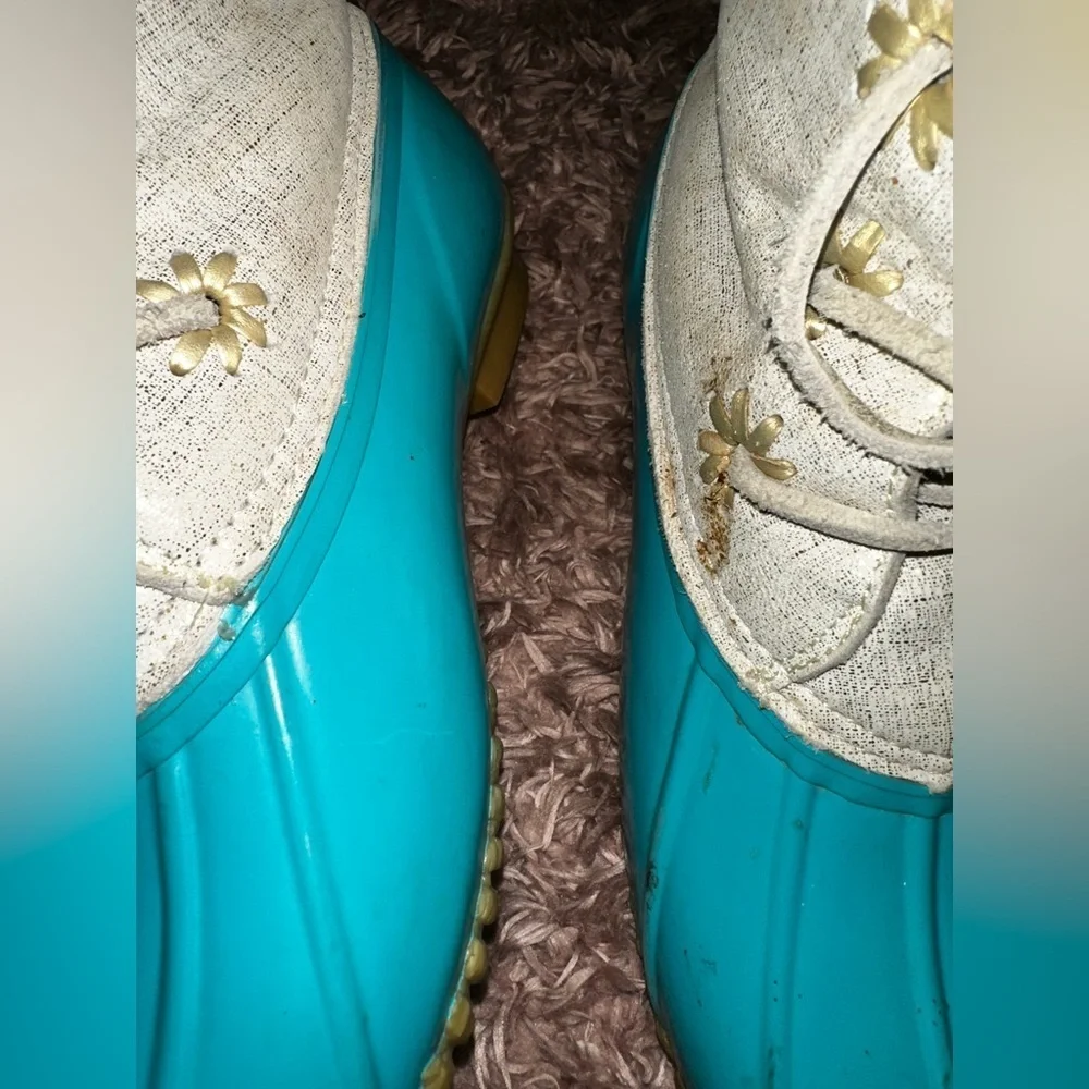 Jack Roger’s Women’s Cream and Teal Duck Boots 7 outdoor rain winter